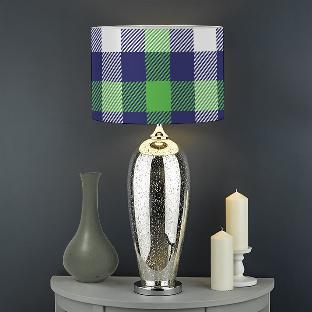 Green Blue And White Buffalo Plaid Print Drum Lamp Shade