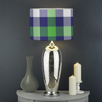 Green Blue And White Buffalo Plaid Print Drum Lamp Shade