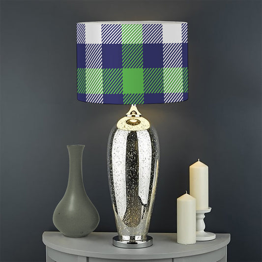 Green Blue And White Buffalo Plaid Print Drum Lamp Shade