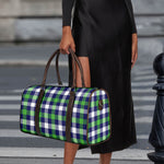 Green Blue And White Buffalo Plaid Print Duffle Bag