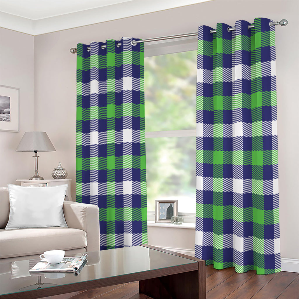 Green Blue And White Buffalo Plaid Print Extra Wide Grommet Curtains