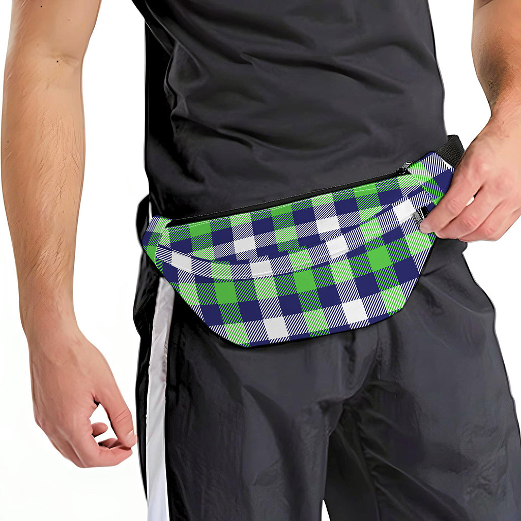 Green Blue And White Buffalo Plaid Print Fanny Pack