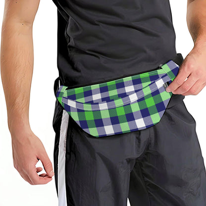 Green Blue And White Buffalo Plaid Print Fanny Pack
