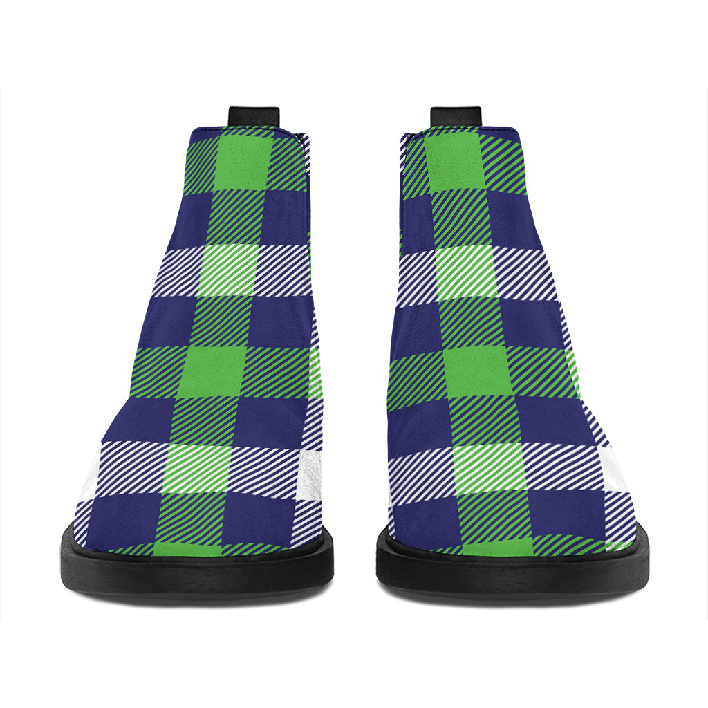 Green Blue And White Buffalo Plaid Print Flat Ankle Boots