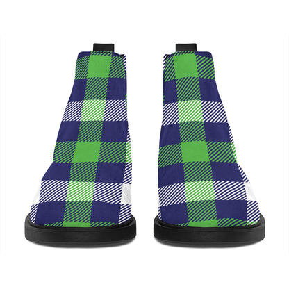 Green Blue And White Buffalo Plaid Print Flat Ankle Boots