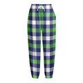 Green Blue And White Buffalo Plaid Print Fleece Lined Knit Pants