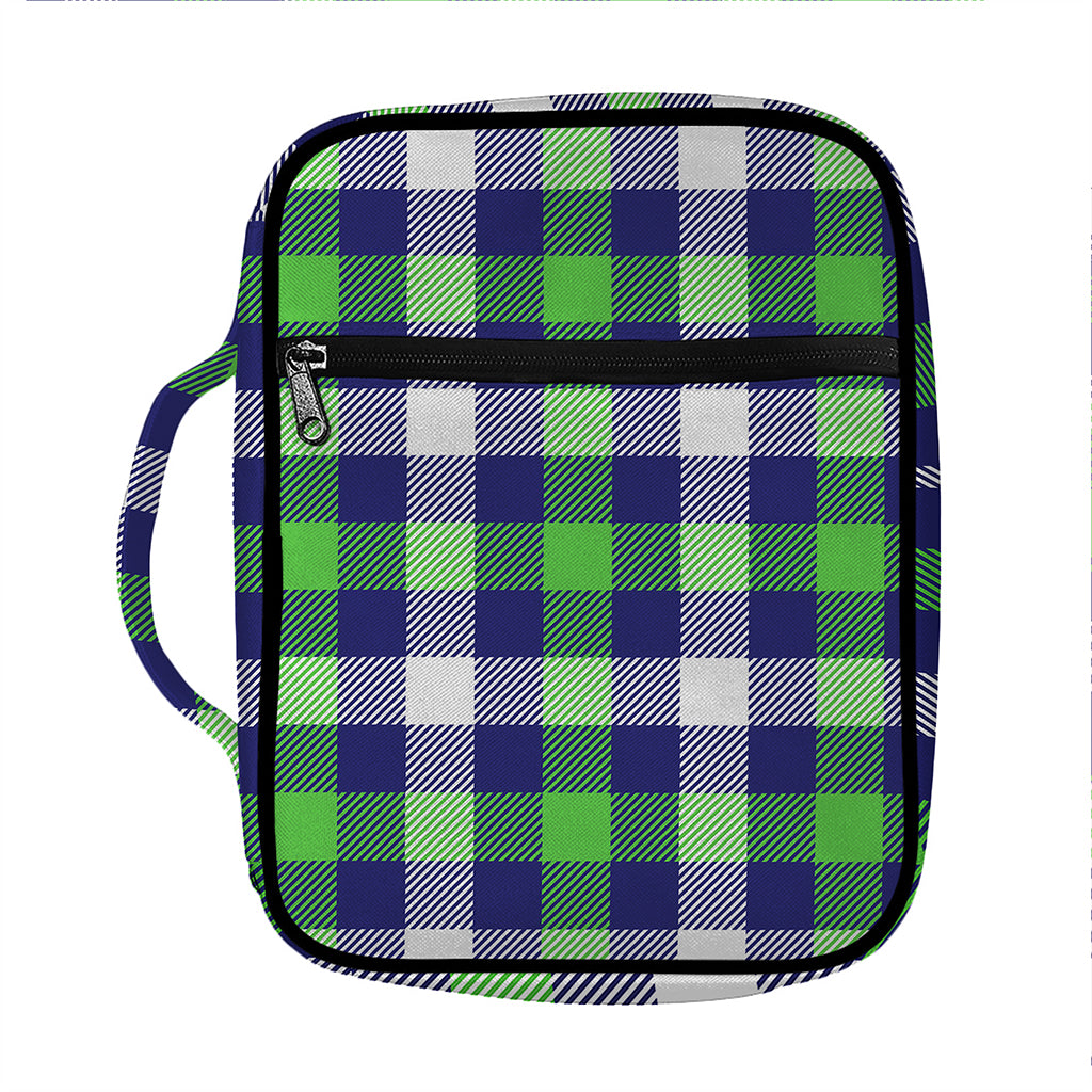 Green Blue And White Buffalo Plaid Print Front Pocket Bible Bag