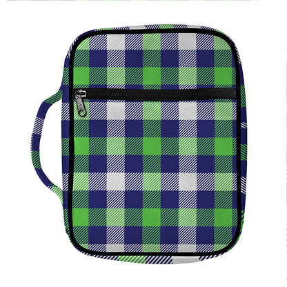 Green Blue And White Buffalo Plaid Print Front Pocket Bible Bag