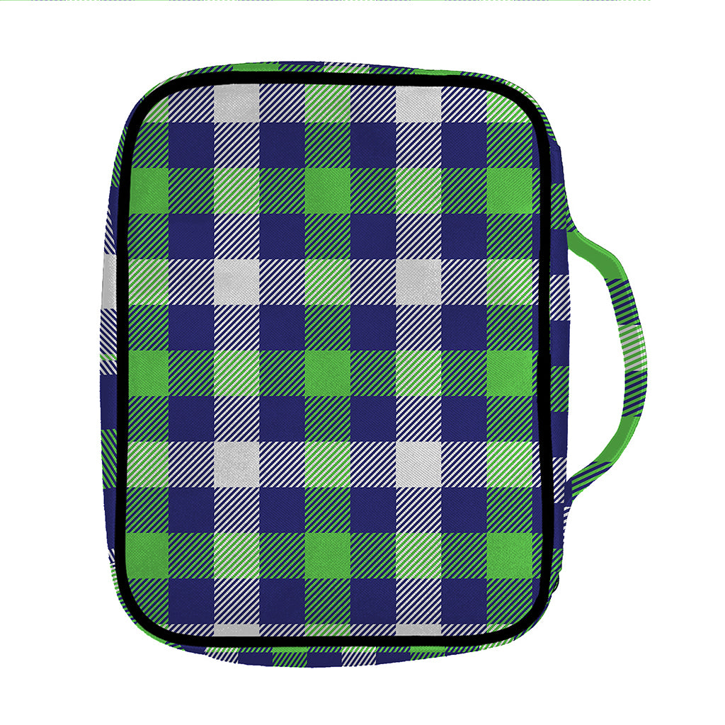 Green Blue And White Buffalo Plaid Print Front Pocket Bible Bag