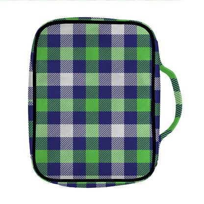 Green Blue And White Buffalo Plaid Print Front Pocket Bible Bag