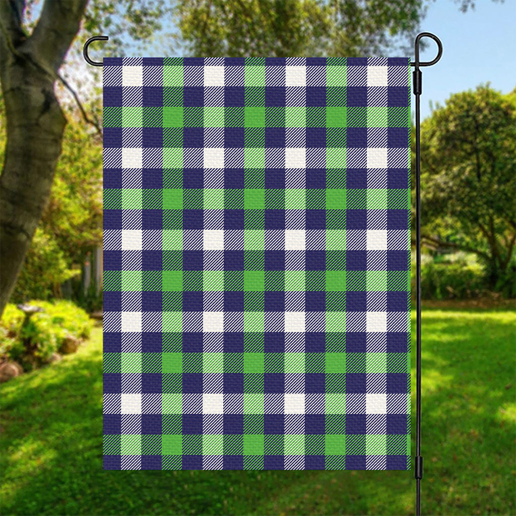 Green Blue And White Buffalo Plaid Print Garden Flag