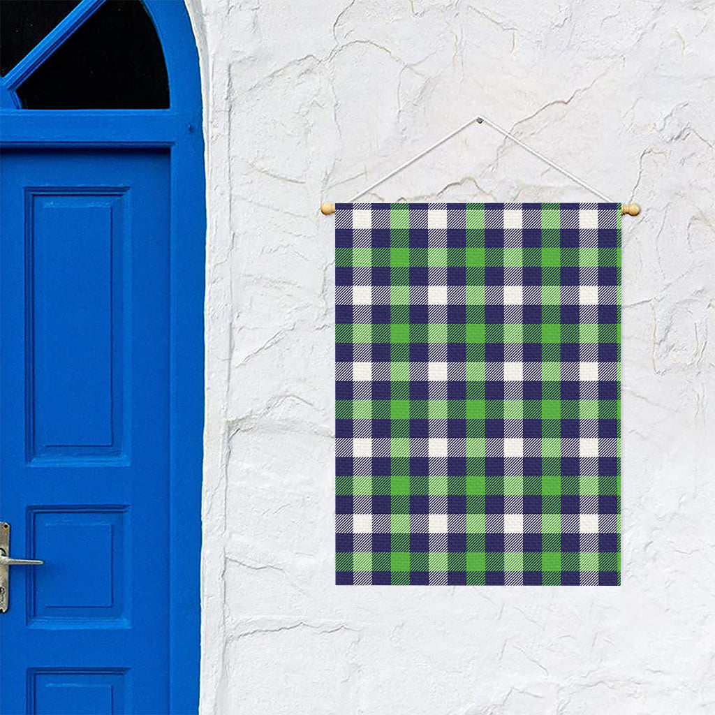 Green Blue And White Buffalo Plaid Print Garden Flag