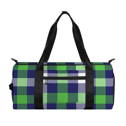 Green Blue And White Buffalo Plaid Print Gym Bag