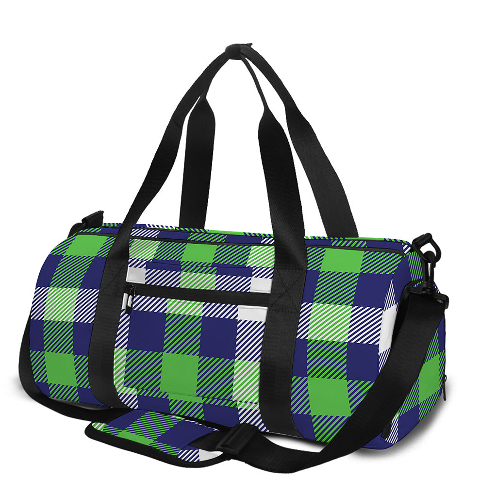 Green Blue And White Buffalo Plaid Print Gym Bag