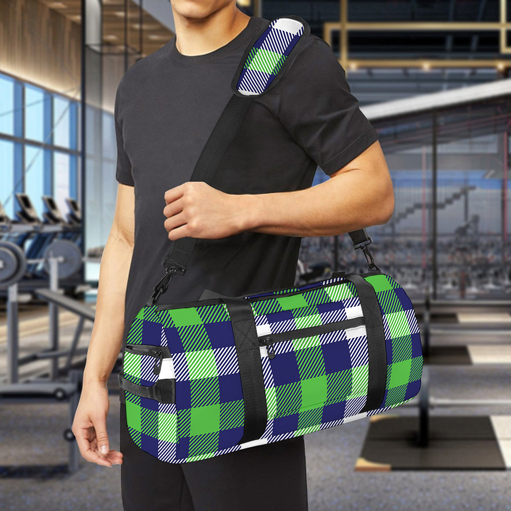 Green Blue And White Buffalo Plaid Print Gym Bag