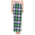 Green Blue And White Buffalo Plaid Print High Slit Maxi Skirt