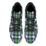 Green Blue And White Buffalo Plaid Print High Top Leather Sneakers