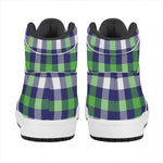 Green Blue And White Buffalo Plaid Print High Top Leather Sneakers