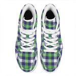 Green Blue And White Buffalo Plaid Print High Top Leather Sneakers