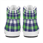 Green Blue And White Buffalo Plaid Print High Top Leather Sneakers