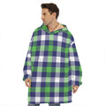 Green Blue And White Buffalo Plaid Print Hoodie Blanket
