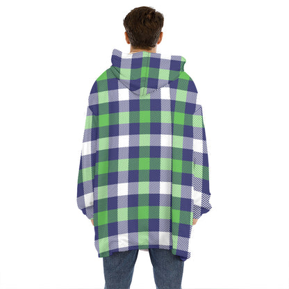 Green Blue And White Buffalo Plaid Print Hoodie Blanket