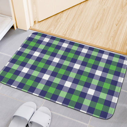 Green Blue And White Buffalo Plaid Print Indoor Door Mat