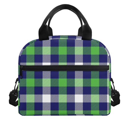 Green Blue And White Buffalo Plaid Print Insulated Lunch Bag