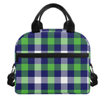 Green Blue And White Buffalo Plaid Print Insulated Lunch Bag