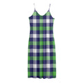 Green Blue And White Buffalo Plaid Print Jersey Midi Cami Dress