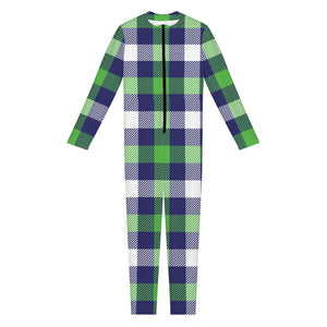 Green Blue And White Buffalo Plaid Print Jumpsuit