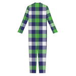 Green Blue And White Buffalo Plaid Print Jumpsuit