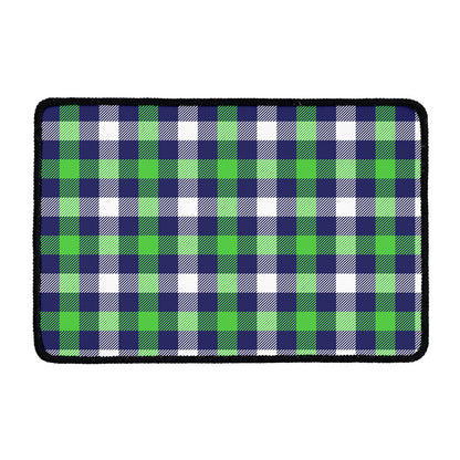 Green Blue And White Buffalo Plaid Print Kitchen Mat
