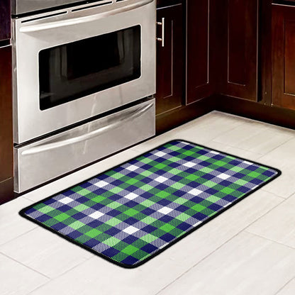 Green Blue And White Buffalo Plaid Print Kitchen Mat