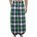 Green Blue And White Buffalo Plaid Print Lantern Pants
