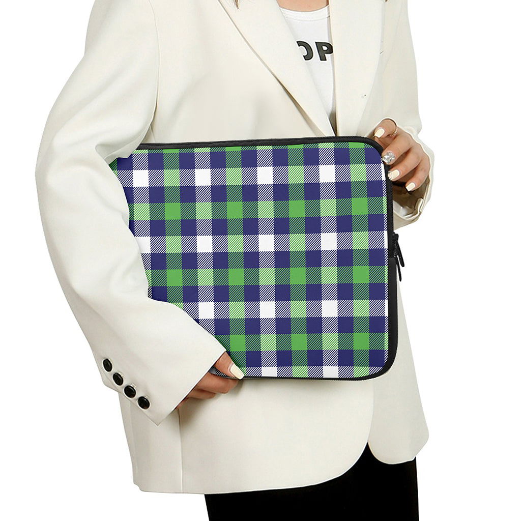 Green Blue And White Buffalo Plaid Print Laptop Sleeve