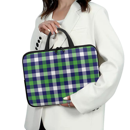 Green Blue And White Buffalo Plaid Print Laptop Sleeve With Handle