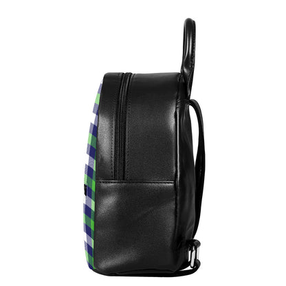 Green Blue And White Buffalo Plaid Print Leather Backpack