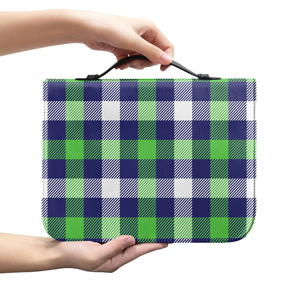 Green Blue And White Buffalo Plaid Print Leather Bible Cover