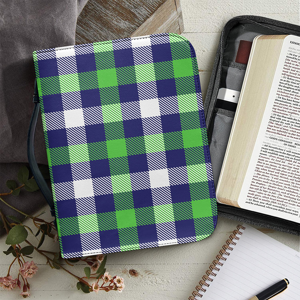 Green Blue And White Buffalo Plaid Print Leather Bible Cover