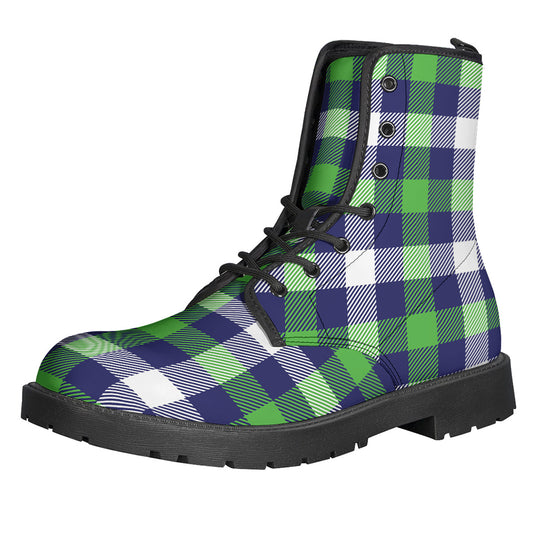 Green Blue And White Buffalo Plaid Print Backpack