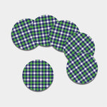 Green Blue And White Buffalo Plaid Print Leather Coaster Set