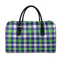 Green Blue And White Buffalo Plaid Print Leather Duffel Bag
