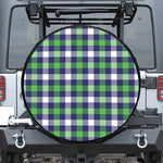 Green Blue And White Buffalo Plaid Print Leather Spare Tire Cover