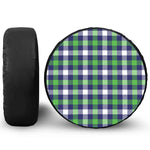 Green Blue And White Buffalo Plaid Print Leather Spare Tire Cover