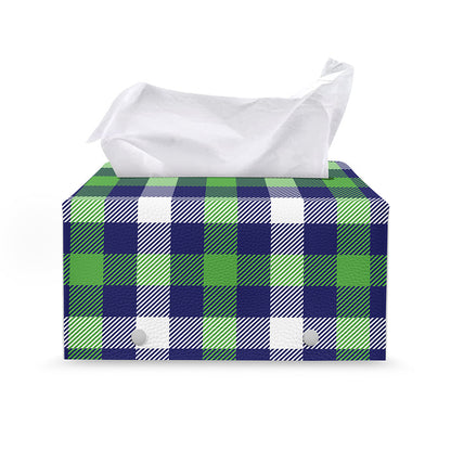 Green Blue And White Buffalo Plaid Print Leather Tissue Box Cover