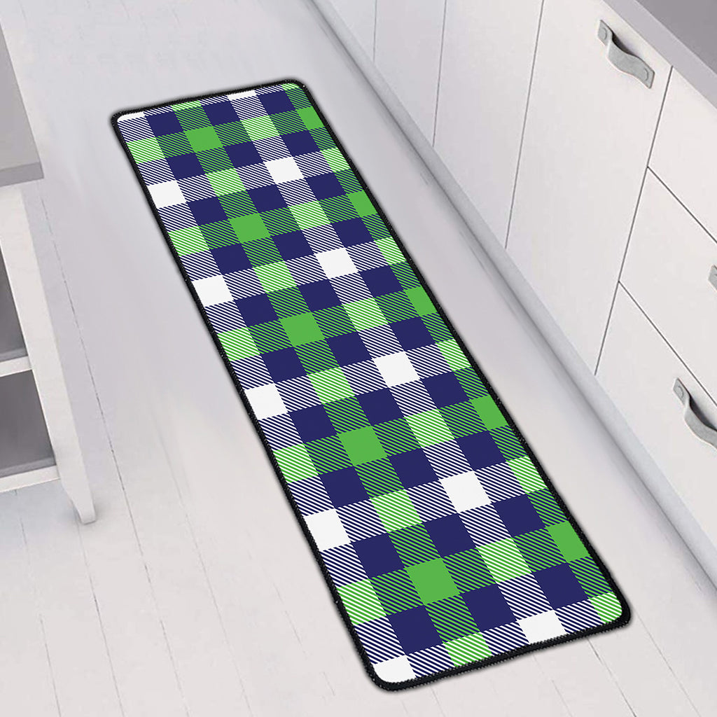 Green Blue And White Buffalo Plaid Print Long Kitchen Mat