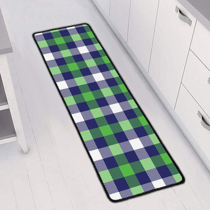 Green Blue And White Buffalo Plaid Print Long Kitchen Mat