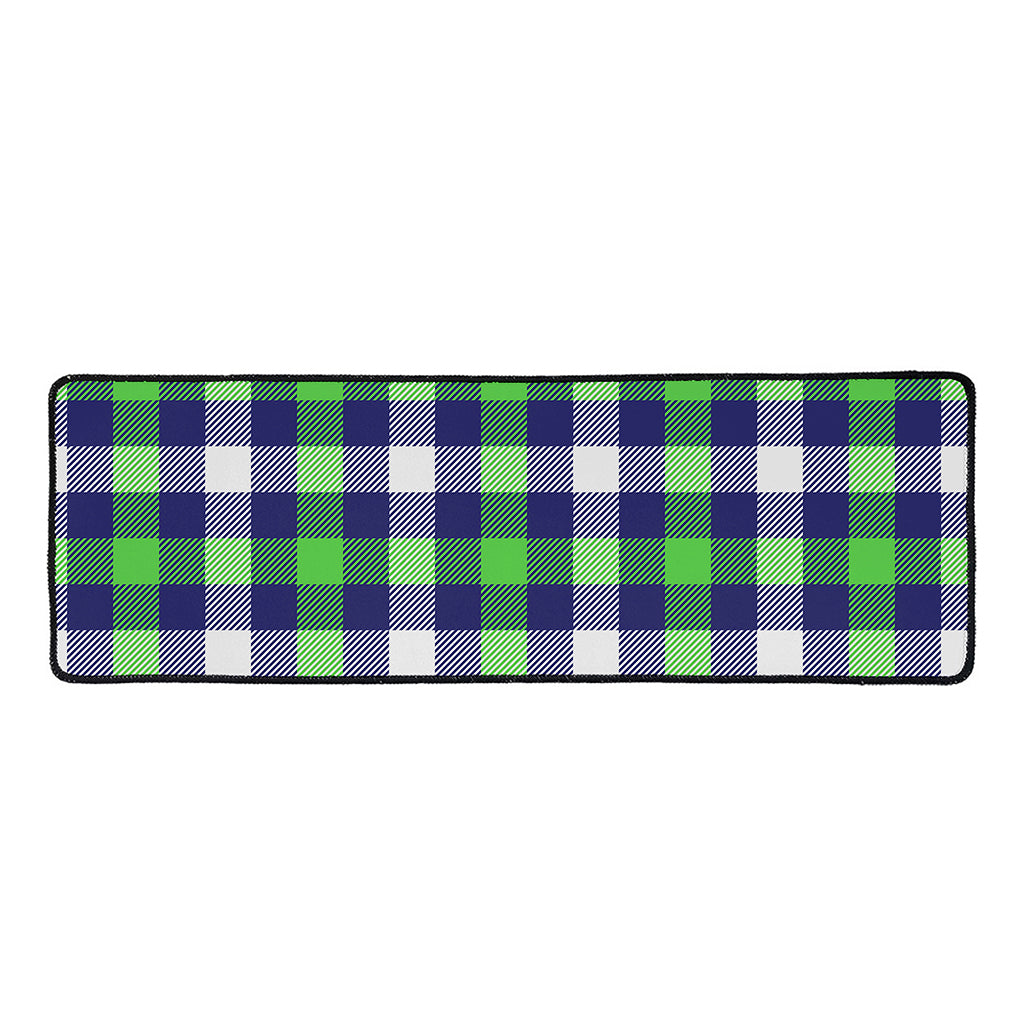 Green Blue And White Buffalo Plaid Print Long Kitchen Mat