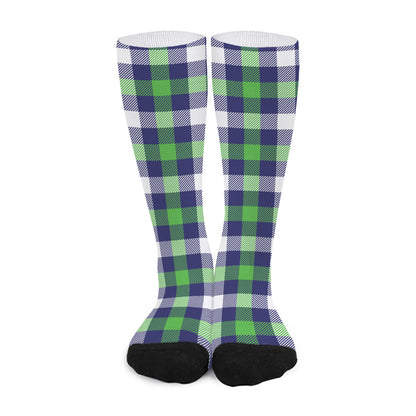 Green Blue And White Buffalo Plaid Print Long Socks